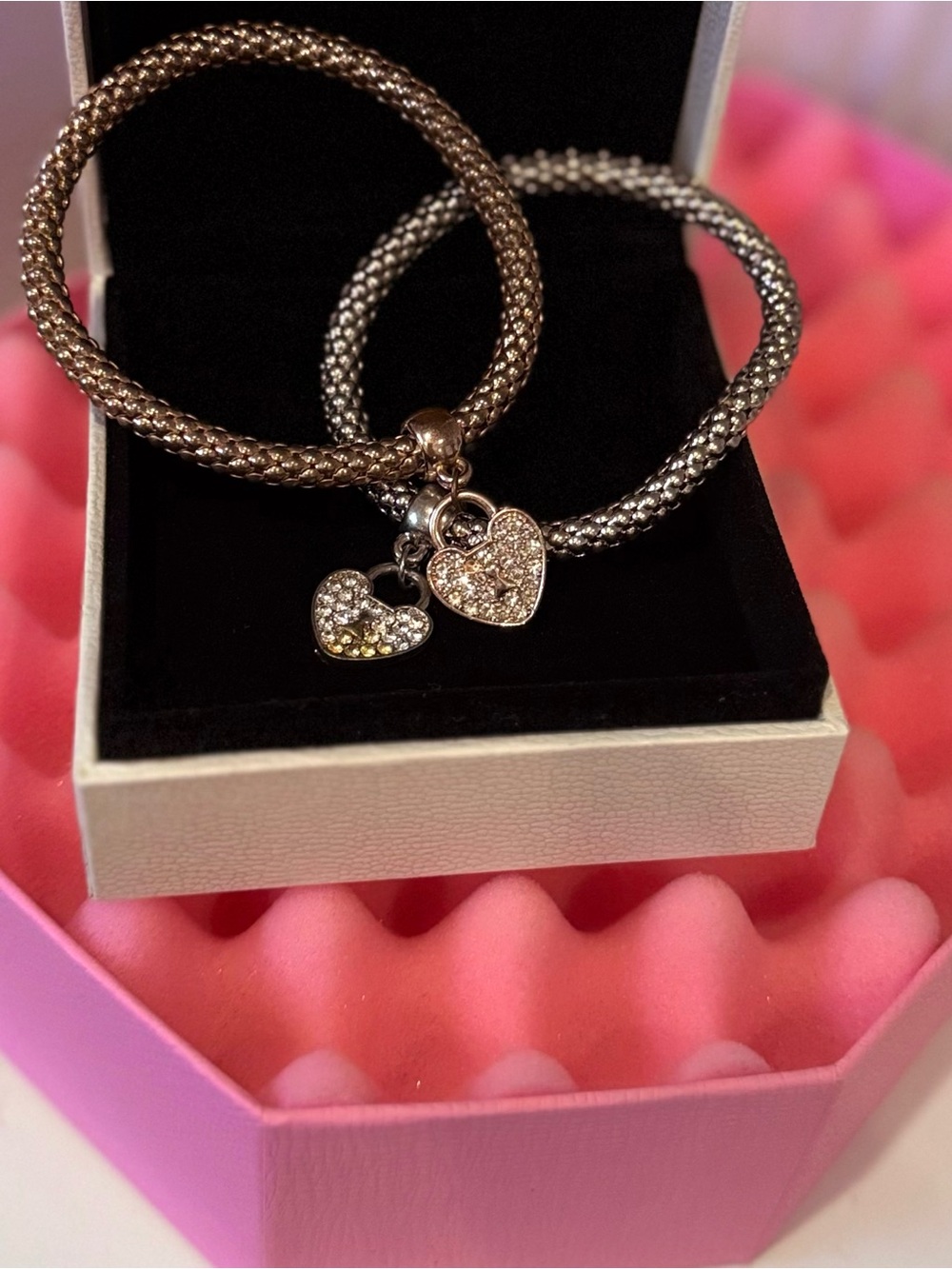 Crystal Heart Charm Bracelets - Silver & Gold Tone